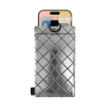 Silver PHOOZY Apollo II quilted phone sleeve shown with a phone partly inserted; phone not included.